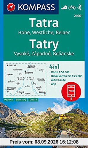 Tatra, Hohe, Wesltiche, Belaer, Tatry, Vysoké, Západné, Belianske: 4in1 Wanderkarte 1:50000 mit Aktiv Guide und Detailkarten inklusive Karte zur ... Skitouren. (KOMPASS-Wanderkarten, Band 2100)