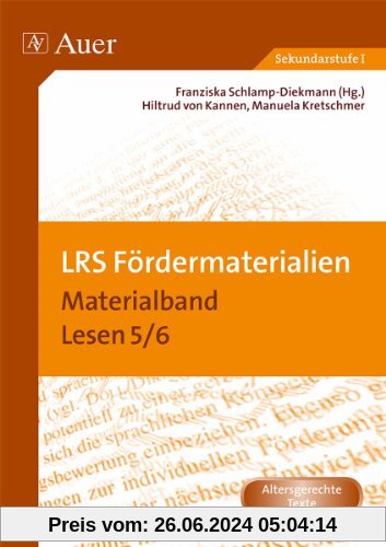 LRS-Fördermaterialien 3: Materialband Lesen 5/6 (5. und 6. Klasse) (Auer LRS-Programm)