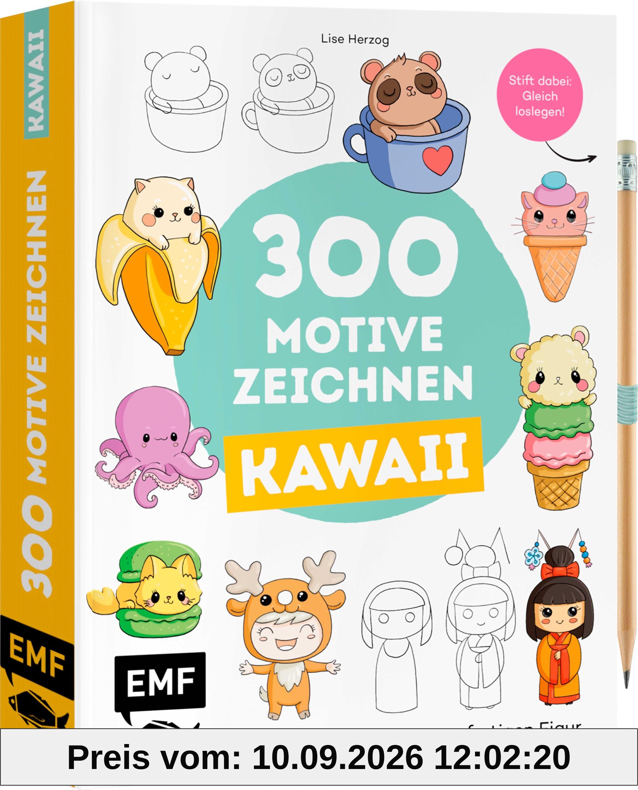 300 Motive zeichnen – Kawaii: Schritt für Schritt zum fertigen Motiv | Stift dabei – Gleich loslegen!