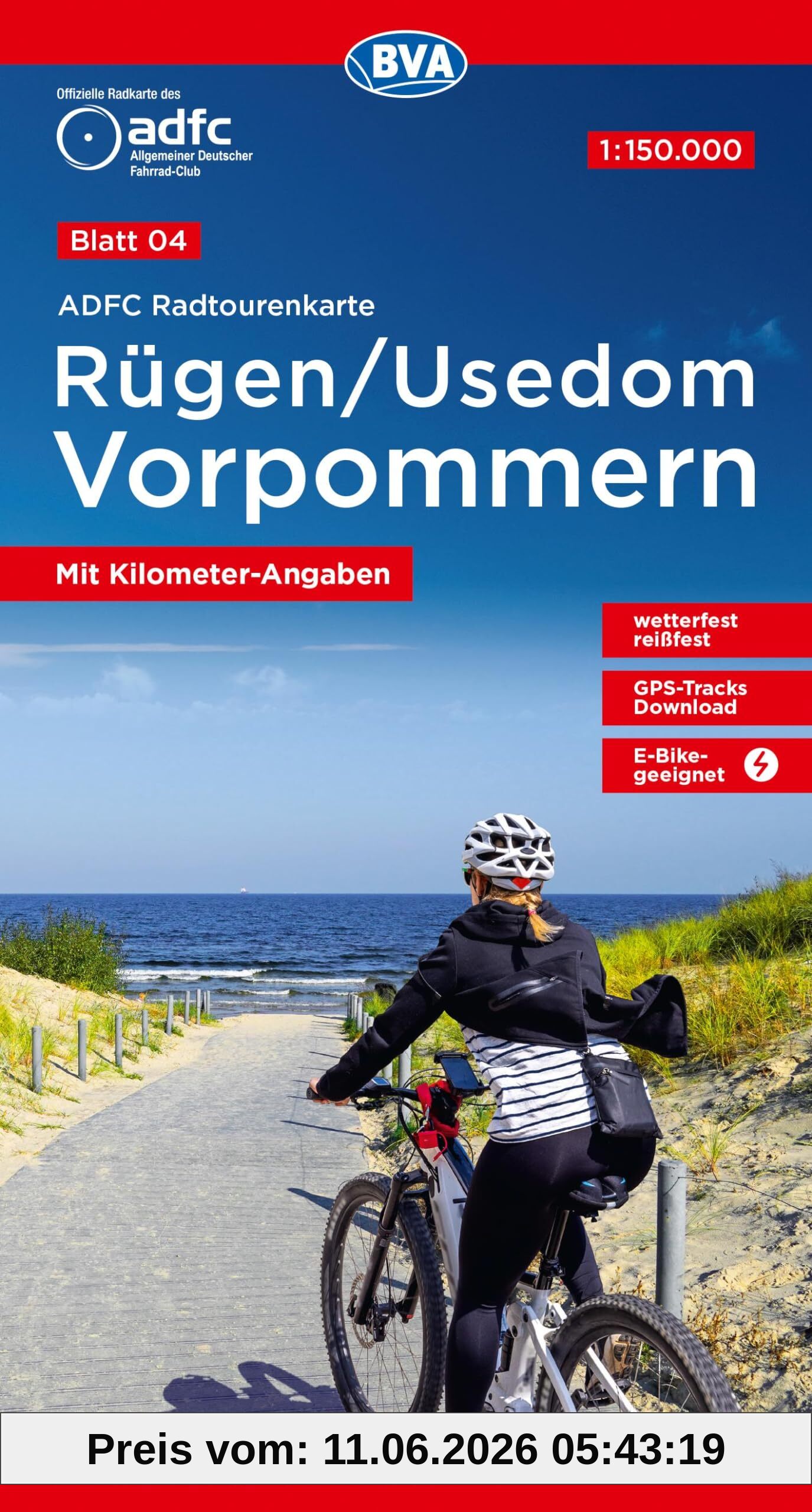ADFC-Radtourenkarte 4 Rügen/Usedom Vorpommern 1:150.000, reiß- und wetterfest, E-Bike geeignet, GPS-Tracks Download, mit Kilometer-Angaben (ADFC-Radtourenkarte 1:150.000)