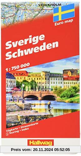 Schweden Strassenkarte 1:750'000: Transitpläne, Reiseinformationen, Distanzentabelle, Index, doppelseitig (Hallwag Stras