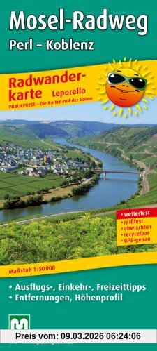 PublicPress Radwanderkarte Leporello Mosel-Radweg, Perl - Koblenz. Mit Ausflugszielen, Einkehr- Und Freizeittipps, Wetterfest, Reißfest, Abwischbar, Gps-genau.