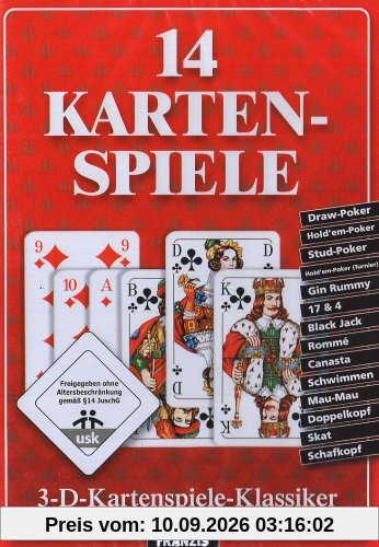 14 Kartenspiele, CD-ROM 3-D-Kartenspiele-Klassiker. Für Windows 98 SE, NT, ME, 2000, XP, Vista