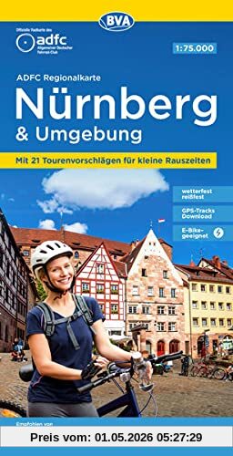 ADFC Regionalkarte Nürnberg & Umgebung mit Tourenvorschlägen, 1:75.000, reiß- und wetterfest, GPS-Tracks Download, E-Bike geeignet (ADFC-Regionalkarte 1:75000)