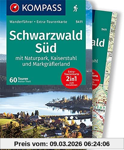 Walter Theil Kompass Wanderführer Schwarzwald Süd Mit Naturpark, Kaiserstuhl Und Markgräflerland, Wanderführer Mit Extra-Tourenkarte 1, 75.000, 60 Touren,