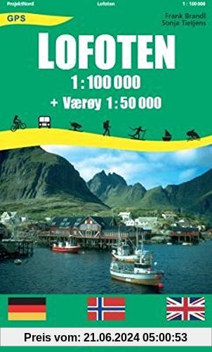 Lofoten: 1:100.000 + Værøy 1:50.000 - Touristische topographische Wanderkarte Norwegen