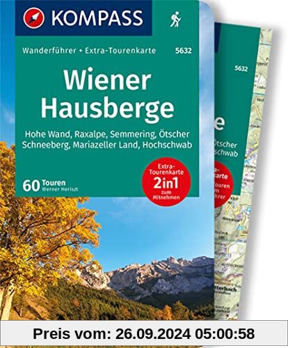 KOMPASS Wanderführer 5632 Wiener Hausberge: Wanderführer mit Extra-Tourenkarte 1:80.000, 60 Touren, GPX-Daten zum Downlo