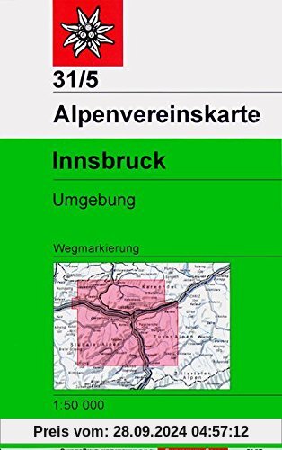 Innsbruck und Umgebung: Wegmarkierungen - Topographische Karte 1:50.000 (Alpenvereinskarten)