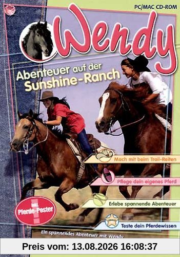 Wendy, Abenteuer auf der Sunshine-Ranch, 1 CD-ROM Ein spannendes Abenteuerspiel mit Wendy und ihren Freunden vom Gestüt Rosenborg. Mach mit beim Trail-Reiten. Pflege dein eigenes Pferd. Erlebe spannende Abenteuer. Teste dein Pferdewissen