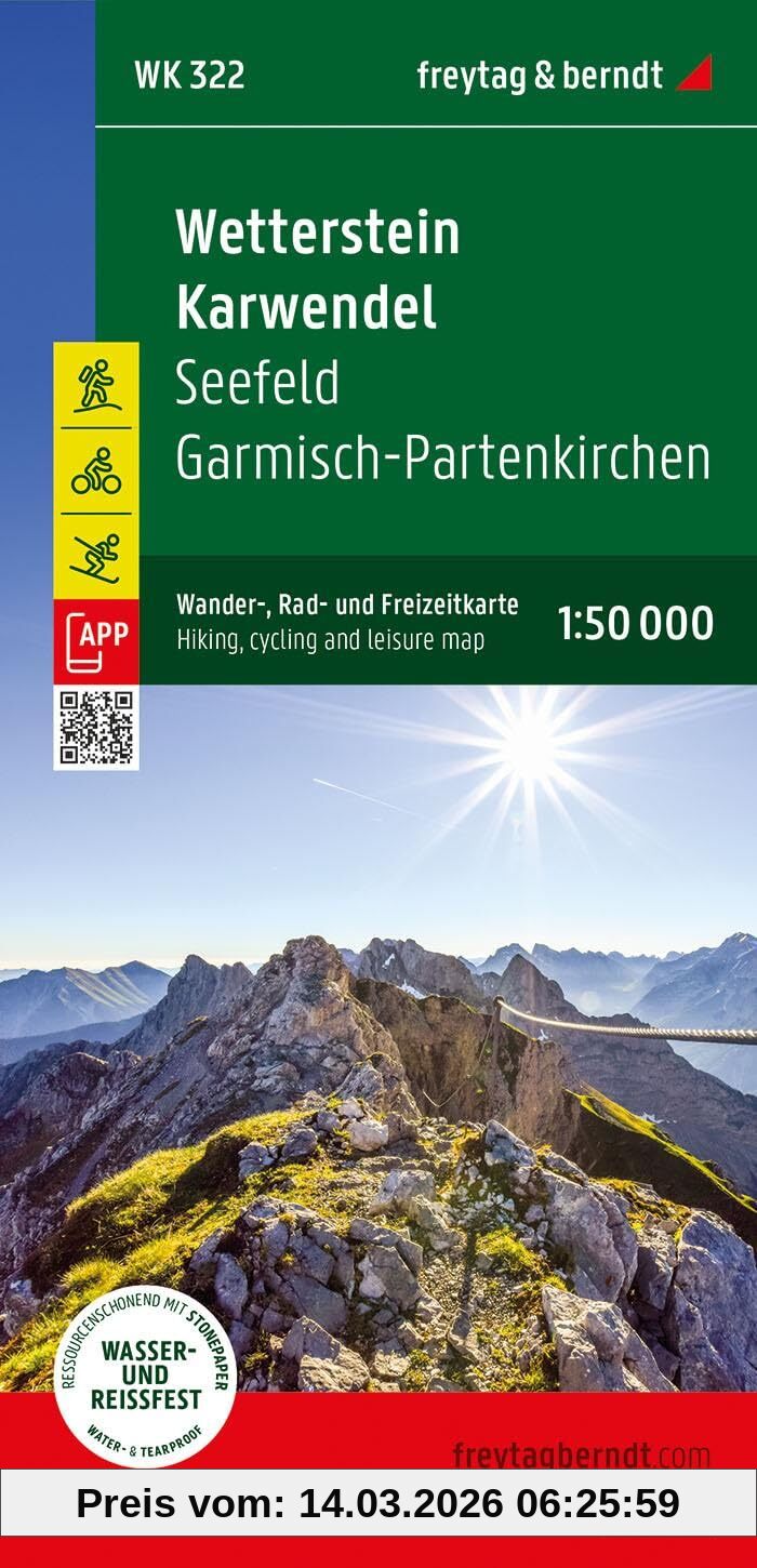 unbekannt Wetterstein - Karwendel, Wander-, Rad- Und Freizeitkarte 1, 50.000, Freytag & Berndt, Wk 322, Seefeld - Garmisch-Partenkirchen, Mit App, Wasserfest