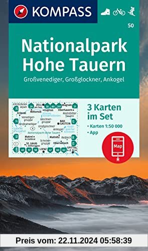 KOMPASS Wanderkarten-Set 50 Nationalpark Hohe Tauern, Großvenediger, Großglockner, Ankogel (3 Karten) 1:50.000: inklusiv