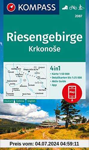 KOMPASS Wanderkarte 2087 Riesengebirge, Krkonose 1:50.000: 4in1 Wanderkarte, mit Aktiv Guide und Detailkarten inklusive 