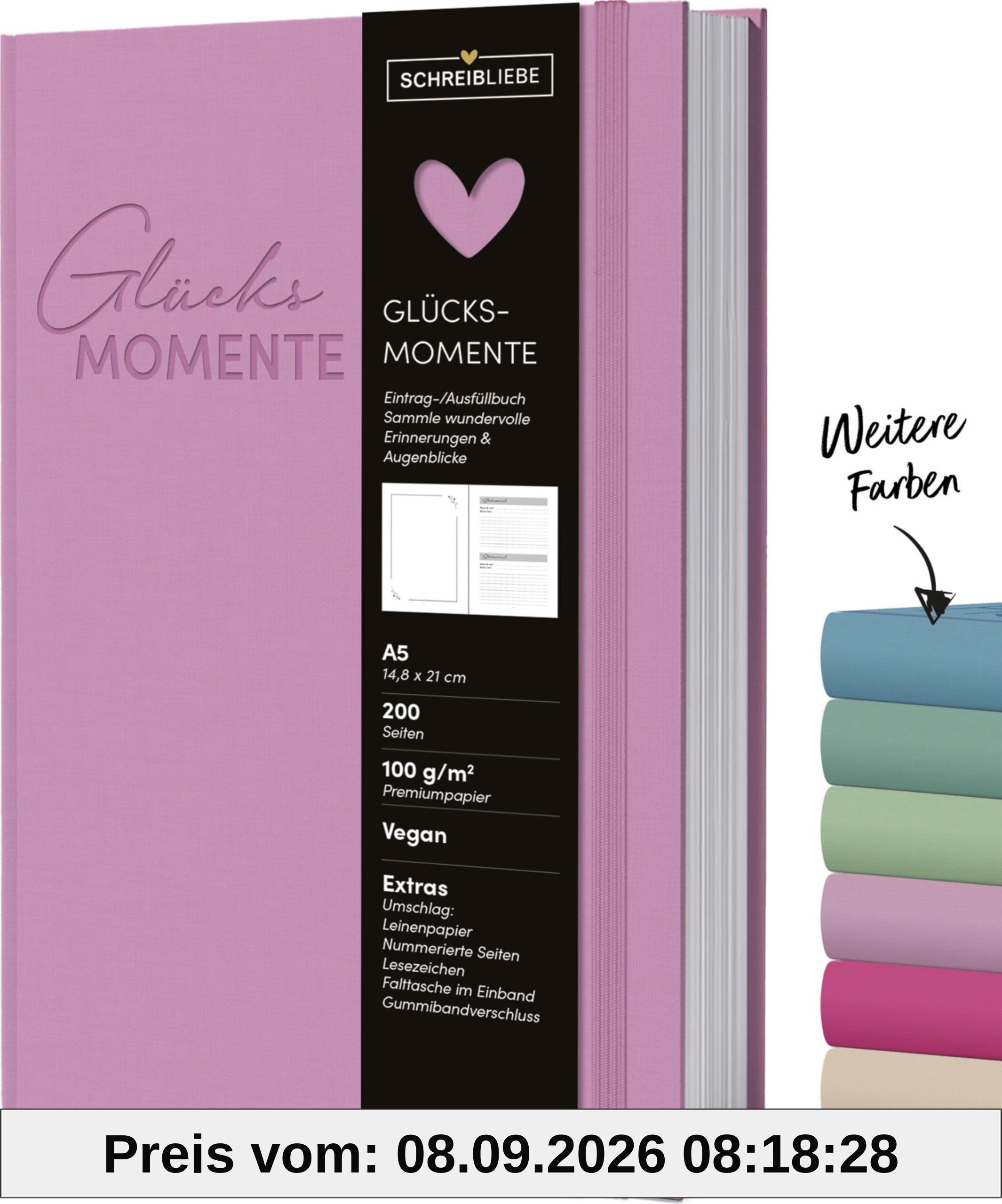 Glücksmomente Flieder: Notizbuch A5, liniert, Ausfüllbuch mit Lesebändchen, Zetteltasche und Gummiband, 200 Seiten - SchreibLiebe