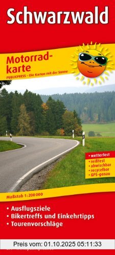 Motorradkarte Schwarzwald: Mit Ausflugszielen, Einkehr- & Freizeittipps und Tourenvorschlägen, wetterfest, reissfest, abwischbar, GPS-genau. 1:200000