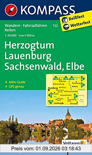 Herzogtum Lauenburg - Sachsenwald - Elbe: Wanderkarte mit Aktiv Guide, Radrouten und Reitwegen. GPS-genau. 1:50000 (KOMPASS-Wanderkarten, Band 722)