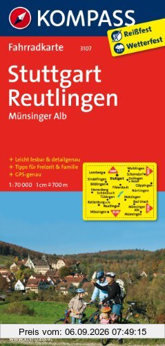 Stuttgart - Reutlingen - Münsinger Alb: Fahrradkarte. GPS-genau. 1:70000 (KOMPASS-Fahrradkarten Deutschland)