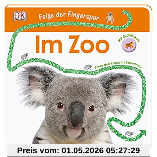 Folge der Fingerspur. Im Zoo: Führe den Koala ins Baumhaus. Mit Glitzerspur und Gucklöchern