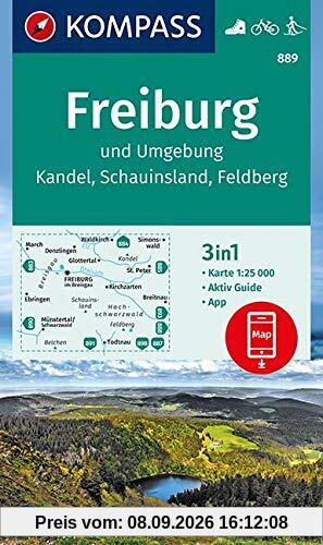 Freiburg und Umgebung, Kandel, Schauinsland, Feldberg: 3in1 Wanderkarte 1:25000 mit Aktiv Guide inklusive Karte zur offline Verwendung in der ... (KOMPASS-Wanderkarten, Band 889)