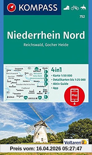 Niederrhein Nord, Reichswald, Gocher Heide: 4in1 Wanderkarte 1:50000 mit Aktiv Guide und Detailkarten inklusive Karte zur offline Verwendung in der ... Reiten. (KOMPASS-Wanderkarten, Band 752)