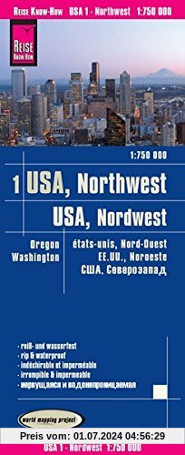Reise Know-How Landkarte USA 01, Nordwest (1:750.000) : Washington und Oregon: world mapping project