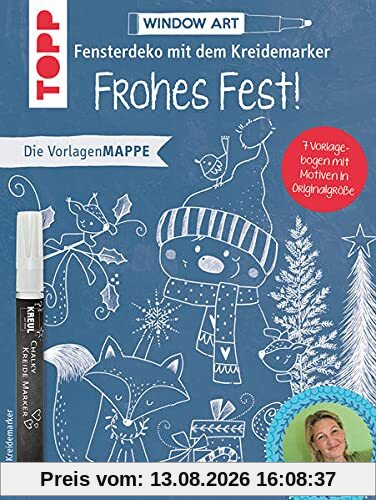 Vorlagenmappe Fensterdeko mit dem Kreidemarker - Frohes Fest! inkl. Original Kreidemarker von Kreul: 7 Vorlagebogen mit Motiven in Originalgröße plus sämtliche Motive als Download