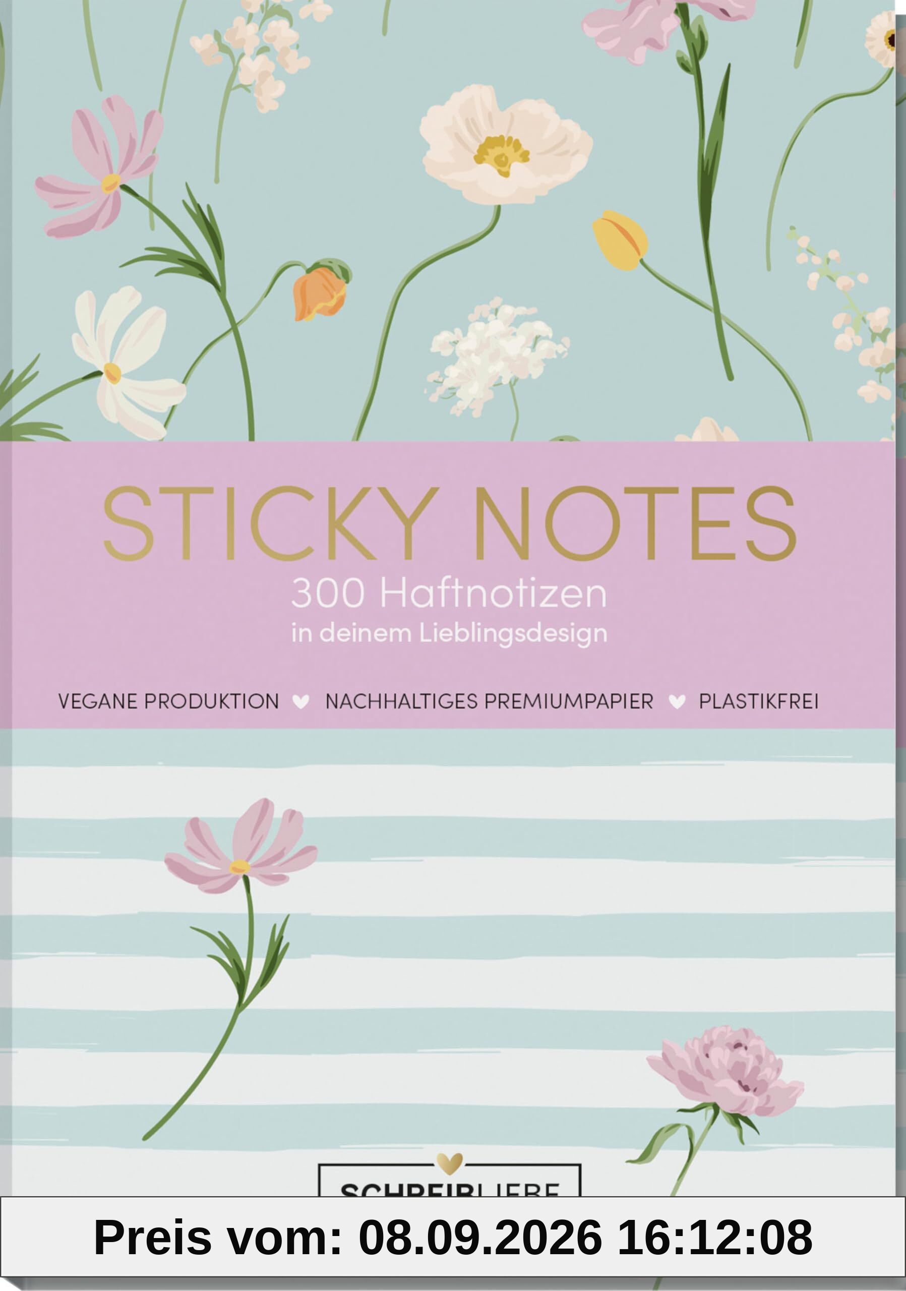 Sticky Notes Bloom: Notizzettel-Set 10,5 x 15,2 cm, 300 selbstklebende Haftnotizen in 6 verschiedene Designs - SchreibLiebe
