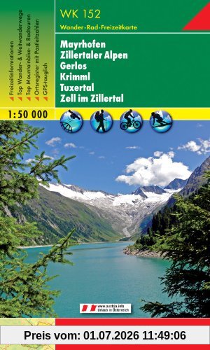 Freytag-Berndt und Artaria Kg Freytag Berndt Wanderkarten, Wk 152, Mayrhofen - Zillertaler Alpen - Gerlos - Krimml - Tuxertal - Zell Im Zillertal - Maßstab 1, 50.000