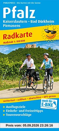 Pfalz, Kaiserslautern - Bad Dürkheim, Pirmasens: Radkarte mit Ausflugszielen, Einkehr- & Freizeittipps, wetterfest, reißfest, abwischbar, GPS-genau. 1:100000 (Radkarte / RK)