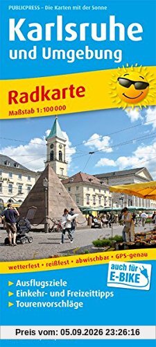 Karlsruhe und Umgebung: Radkarte mit Ausflugszielen, Einkehr- & Freizeittipps, wetterfest, reissfest, abwischbar, GPS-genau. 1:100000 (Radkarte / RK)