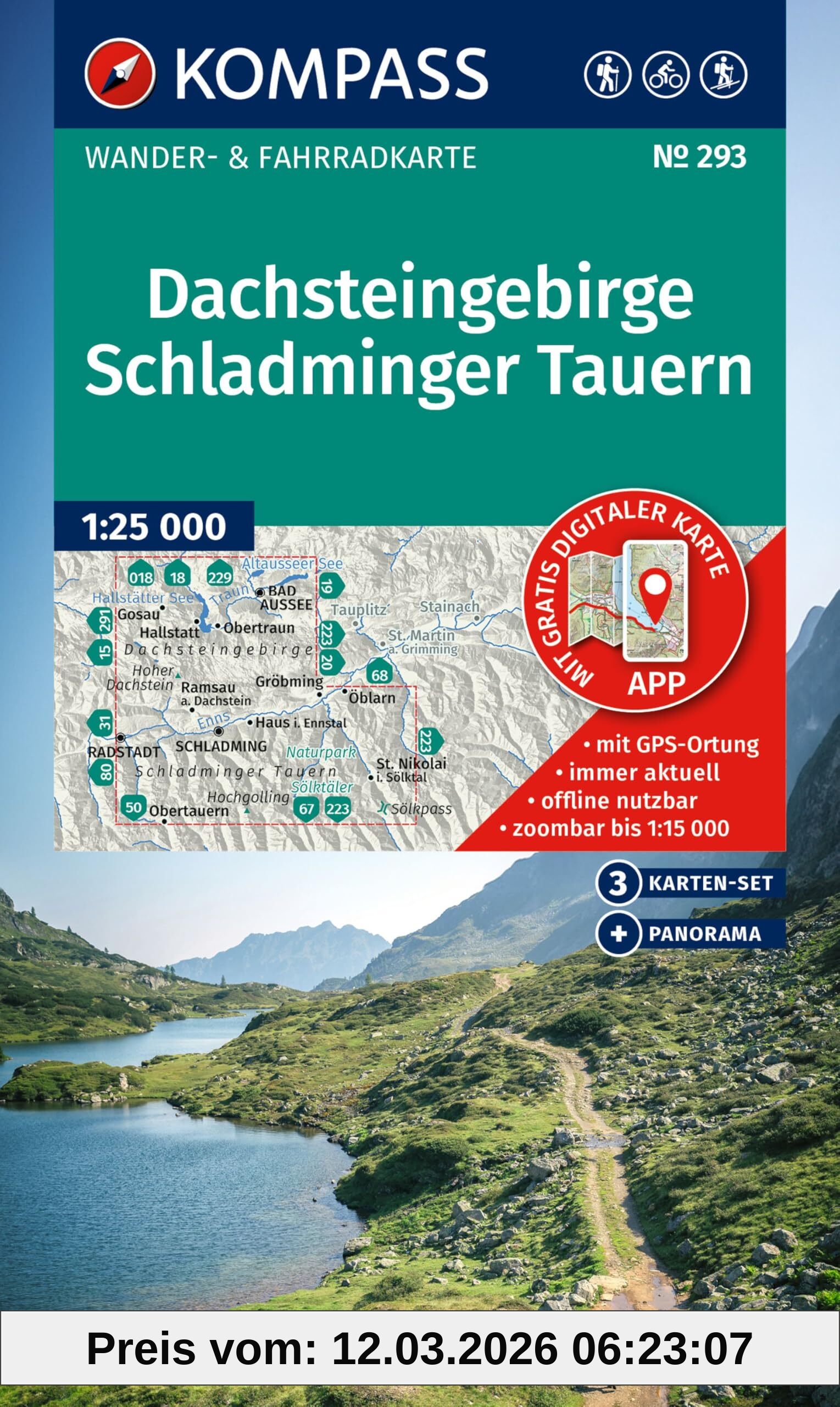 unbekannt Kompass Wanderkarten-Set 293 Dachsteingebirge, Schladminger Tauern (3 Karten) 1, 25.000, Wander- Und Fahrradkarte In Einem - Inklusive ... Radwege.