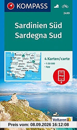 Sardinien Süd, Sardegna Sud: 4 Wanderkarten 1:50000 im Set inklusive Karte zur offline Verwendung in der KOMPASS-App. Fahrradfahren. (KOMPASS-Wanderkarten)
