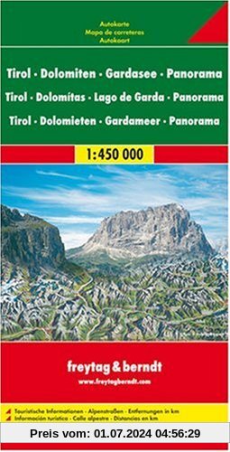 Freytag Berndt Autokarten, Tirol - Dolomiten - Gardasee Panorama. Autokarte: Map