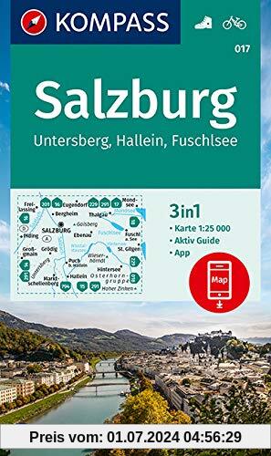 KOMPASS Wanderkarte Salzburg, Untersberg, Hallein, Fuschlsee: 3in1 Wanderkarte 1:25000 mit Aktiv Guide inklusive Karte z