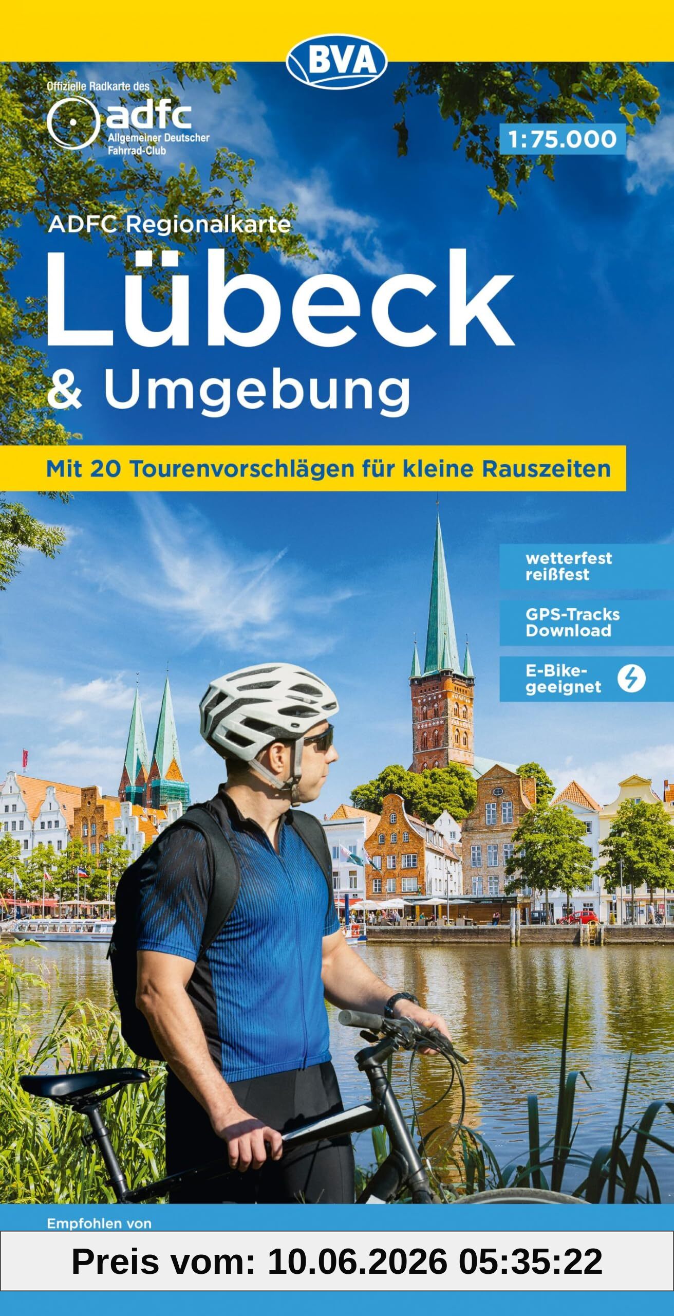 ADFC-Regionalkarte Lübeck und Umgebung, 1:75.000, mit Tagestourenvorschlägen, reiß- und wetterfest, E-Bike-geeignet, GPS-Tracks-Download