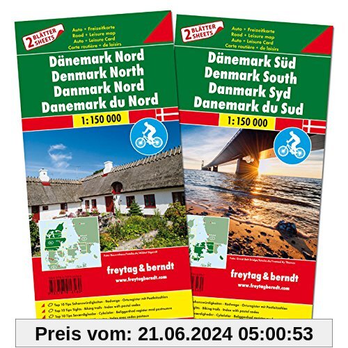 Freytag Berndt Autokarten, Dänemark Nord und Süd, Set, Top 10 Tips - Maßstab 1:150.000 (freytag & berndt Auto + Freizeit