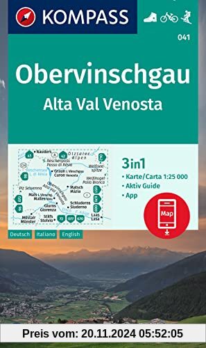 KOMPASS Wanderkarte 041 Obervinschgau / Alta Val Venosta 1:25.000: 3in1 Wanderkarte mit Aktiv Guide inklusive Karte zur 