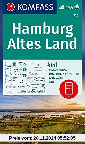 KOMPASS Wanderkarte Hamburg, Altes Land: 4in1 Wanderkarte 1:50000 mit Aktiv Guide und Detailkarten inklusive Karte zur o