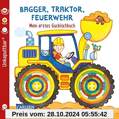 Baby Pixi (unkaputtbar) 115: Bagger, Traktor, Feuerwehr: Mein erstes Gucklochbuch | Ein Baby-Buch zum Spielen ab 12 Mona