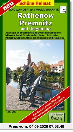 Radwander- und Wanderkarte Rathenow, Premnitz und Umgebung: Ausflüge im Westhavelland zwischen Schollene, Milower Land, Stechow-Ferchesar, Pritzerbe, ... Nennhausen und Havelsee. 1:35000