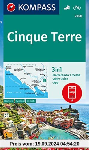 KOMPASS Wanderkarte 2450 Cinque Terre 1:35.000: 3in1 Wanderkarte, mit Aktiv Guide inklusive Karte zur offline Verwendung