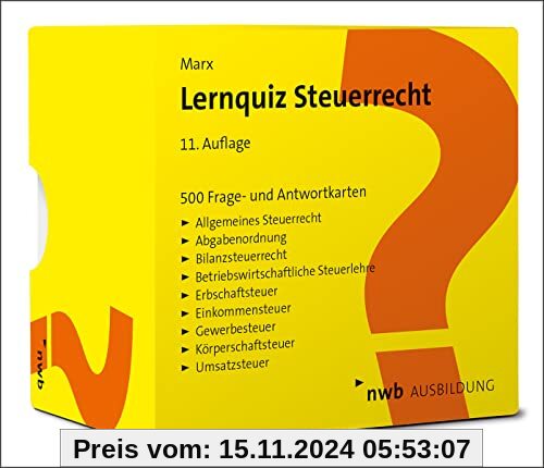 Lernquiz Steuerrecht: 500 Lernkarten mit Fragen und Antworten.