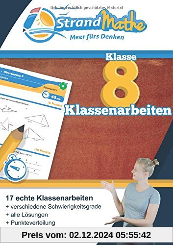 Mathematik Klassenarbeitstrainer Klasse 8 - StrandMathe: Wissen prüfen, mit Lösungen vergleichen und mit Noten bewerten