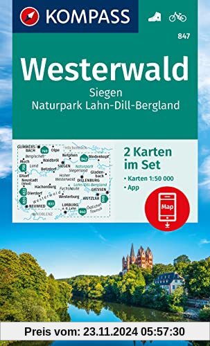 KOMPASS Wanderkarten-Set 847 Westerwald, Siegen, Naturpark Lahn-Dill-Bergland (2 Karten) 1:50.000: inklusive Karte zur o