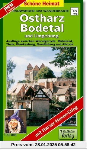 Radwander- und Wanderkarte Ostharz, Bodetal und Umgebung: Ausflüge zwischen Werningerode, Rübeland, Thale, Blankenburg, 