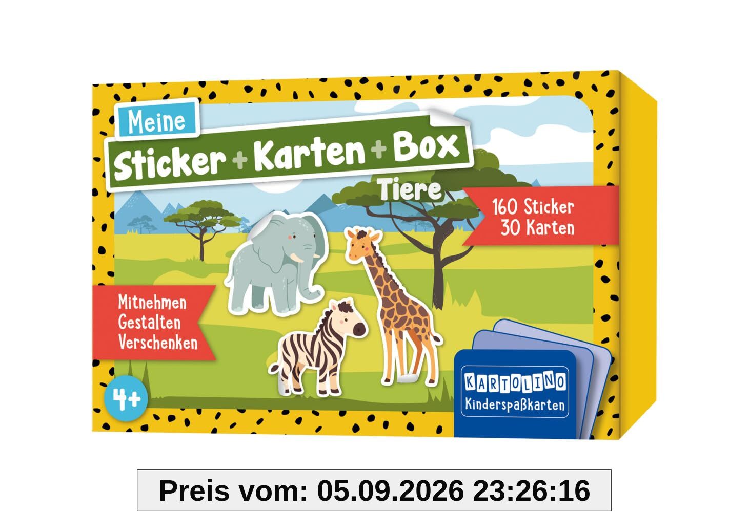 Meine Sticker + Karten + Box - Tiere: Mitnehmen, gestalten, verschenken (KARTOLINO Kinderspaßkarten: Meine Sticker+Karten+Box)