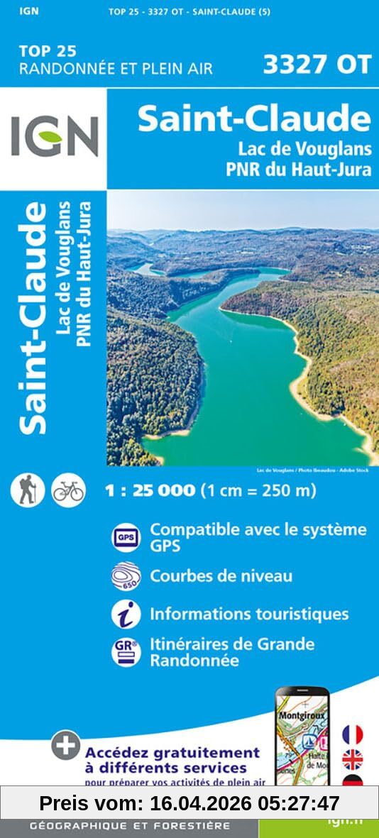 3327OT St-Claude.Lac de Vouglans.PNR du Haut Jura: 1:25000 (TOP 25)