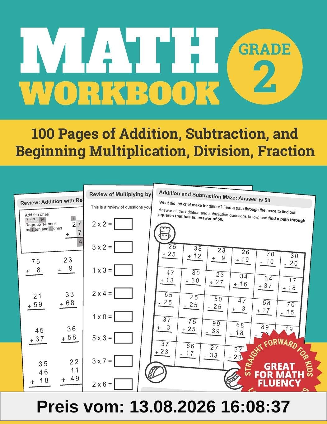 Math Workbook Grade 2: 100 Pages of Addition, Subtraction, and Beginning Multiplication, Division, Fraction (Math Workbooks, Band 2)