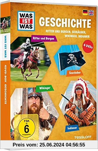 Was ist was: Geschichte - Ritter und Burgen, Seeräuber, Wikinger, Indianer [4 DVDs]
