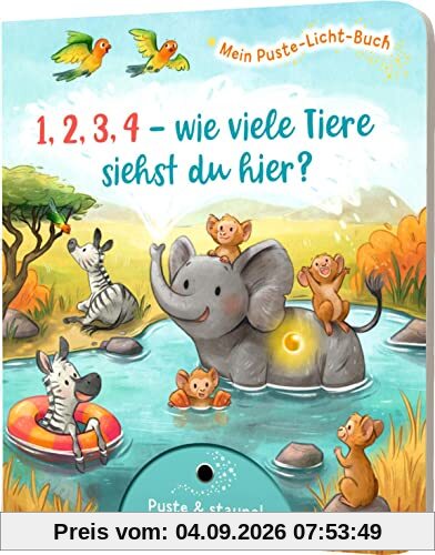 Mein Puste-Licht-Buch: 1,2,3,4 - wie viele Tiere siehst du hier?: Suchbuch ab 18 Monaten mit Puste-Licht und LED-Lämpchen