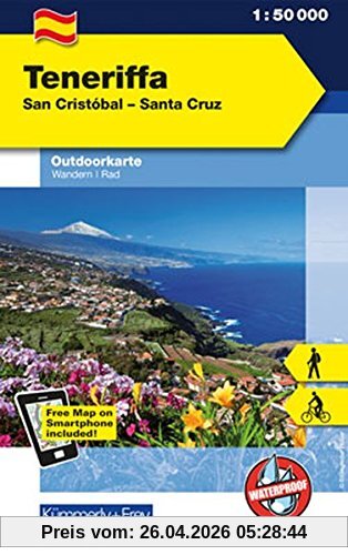 Teneriffa San Cristobal - Santa Cruz: Outdoorkarte Spanien, 1:60 000 Wandern/ Rad Free Map on Smartphone included (Kümmerly+Frey Outdoorkarte International)